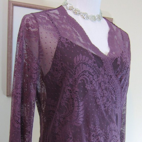 Raspberry Lace Wrap Blouse, Satin Belt Sz L - Picture 10 of 11
